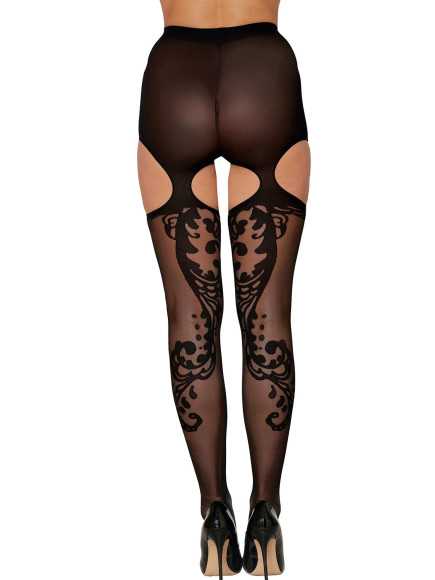 Collant fantaisie échancré sur le haut des cuisses - DG0438BLK