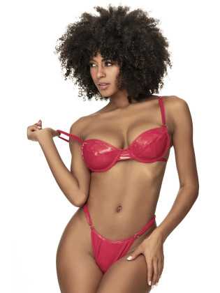 Ensemble lingerie sexy en vinyle rouge avec soutien-gorge et string - MAL2740RED