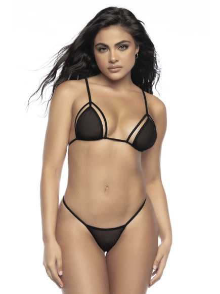 3 pièces de lingerie en résille noire - MAL8785BLK