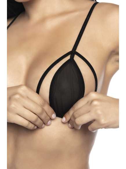 3 pièces de lingerie en résille noire - MAL8785BLK