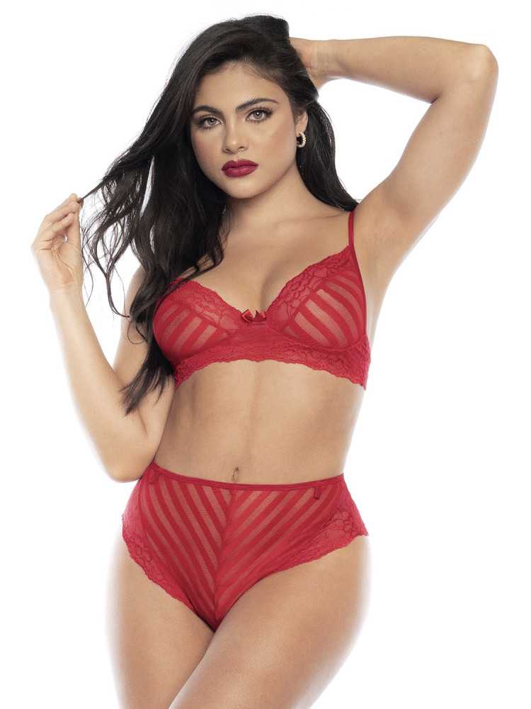 Ensemble deux pièces en dentelle rouge - MAL8815RED