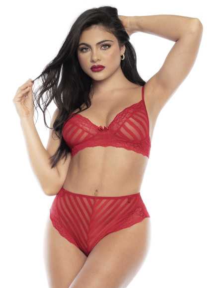 Ensemble deux pièces en dentelle rouge - MAL8815RED