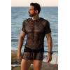 T-shirt noir sexy filet irrégulier fétichiste - LM810-77BLK