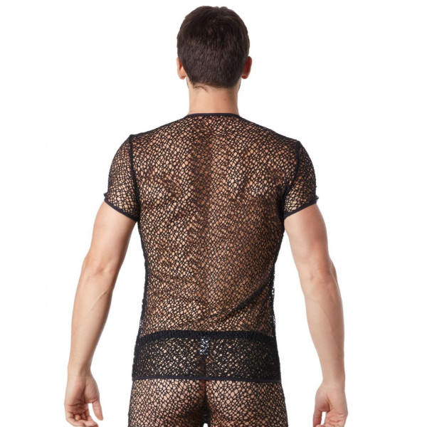 T-shirt noir sexy filet irrégulier fétichiste - LM810-77BLK