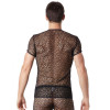 T-shirt noir sexy filet irrégulier fétichiste - LM810-77BLK