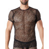 T-shirt noir sexy filet irrégulier fétichiste - LM810-77BLK