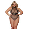 Body en résille, grande taille, avec Harnais simili cuir et chaines - DG13291XBLK