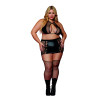 Soutien gorge et jupe porte jarretelles grande taille en résille et simili cuir - DG13290XBLK