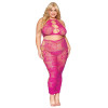 Ensemble Soutien-gorge et jupe longue en filet rose, grande taille - DG0485XBEE