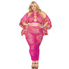 Ensemble Soutien-gorge et jupe longue en filet rose, grande taille - DG0485XBEE