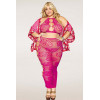 Ensemble Soutien-gorge et jupe longue en filet rose, grande taille - DG0485XBEE