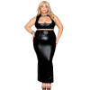 Ensemble Soutien-gorge et jupe longue, grande taille, noir en simili cuir - DG13198XBLK