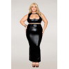Ensemble Soutien-gorge et jupe longue, grande taille, noir en simili cuir - DG13198XBLK
