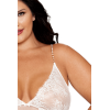 Nuisette longue blanche grande taille en dentelle florale, string assorti - DG13667XWHT
