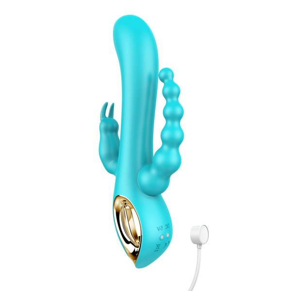 Vibromasseur Rabbit Bleu avec Chapelet Vibrant - Triple Stimulation