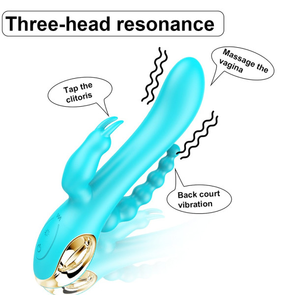 Vibromasseur Rabbit Bleu avec Chapelet Vibrant - Triple Stimulation
