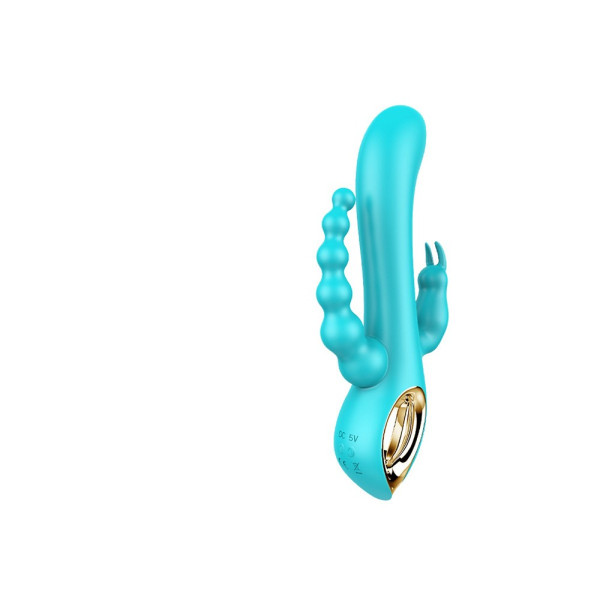Vibromasseur Rabbit Bleu avec Chapelet Vibrant - Triple Stimulation