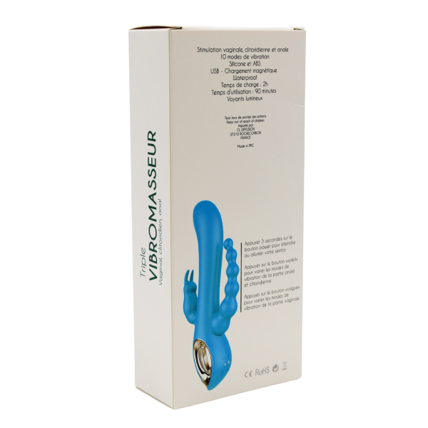Vibromasseur Rabbit Bleu avec Chapelet Vibrant - Triple Stimulation