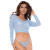 Ensemble 2 pièces en dentelle bleue pastel, crop top et string - MAL8918LBLU