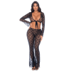 Top et pantalon en dentelle florale noire - MAL1915BLK