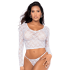 Ensemble 2 pièces en dentelle blanche, crop top et string - MAL8918WHT