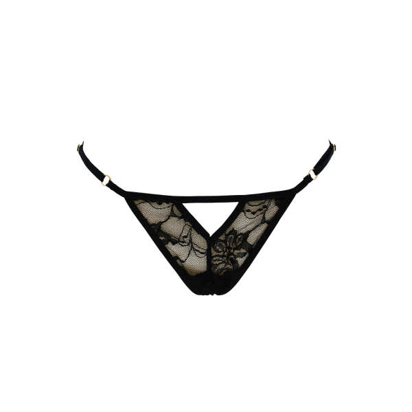 String noir avec bijou perle  strass dorés - PA06MBLK