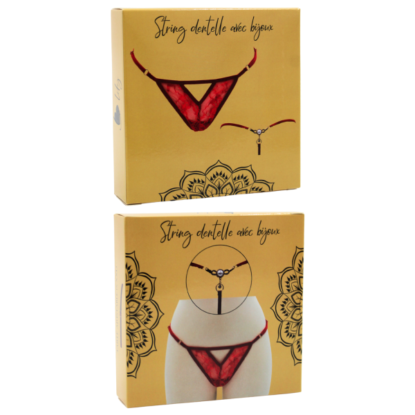 String rouge avec bijou perle  strass dorés - PA06MRED