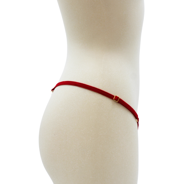 String rouge avec bijou perle  strass dorés - PA06MRED