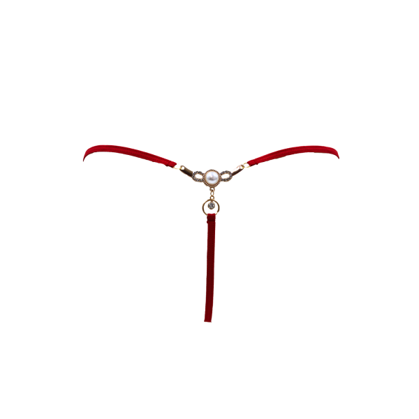 String rouge avec bijou perle  strass dorés - PA06MRED