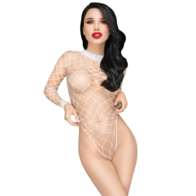 Body blanc maille ajourée ouverture sexy - Scandalous
