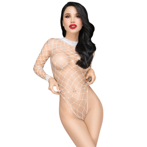 Body blanc maille ajourée ouverture sexy - Scandalous