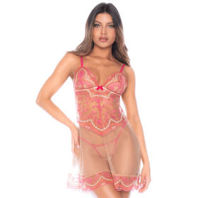 Nuisette en résille brodée avec string - MAL7604ROWP