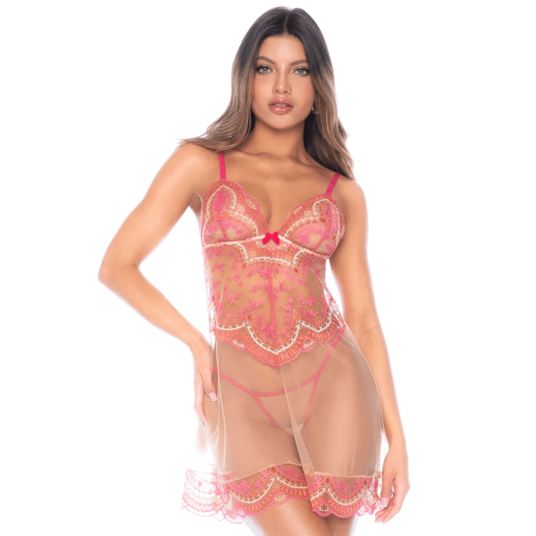 Nuisette en résille brodée avec string - MAL7604ROWP