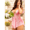 Nuisette résille rose imprimé floral et string - MAL7607BLPD