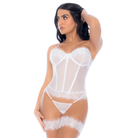 Ensemble 4 pièces blanc, bustier, string et 2 jarretières - MAL8933WHT