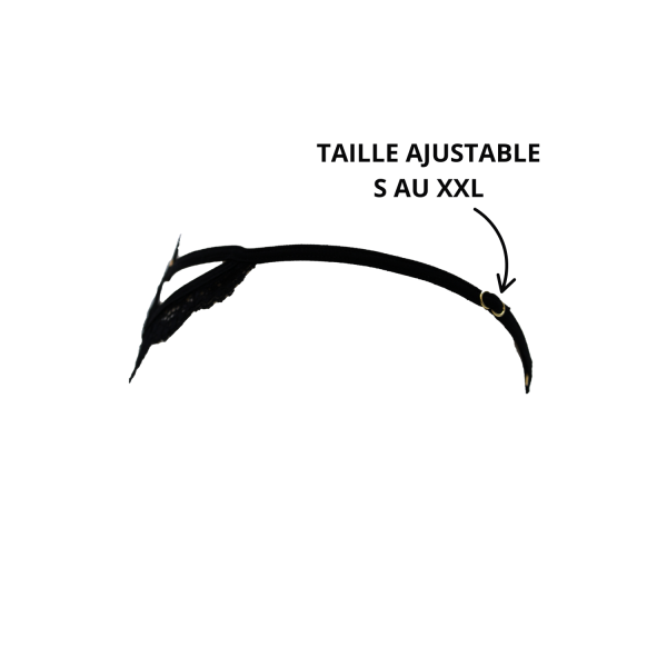 String noir en dentelle avec bijou cœur doré - PA02MBLK