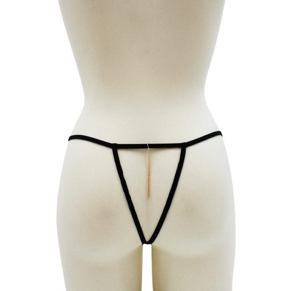 String Noir Dentelle & Chaîne Dorée avec Bijou – Réglable
