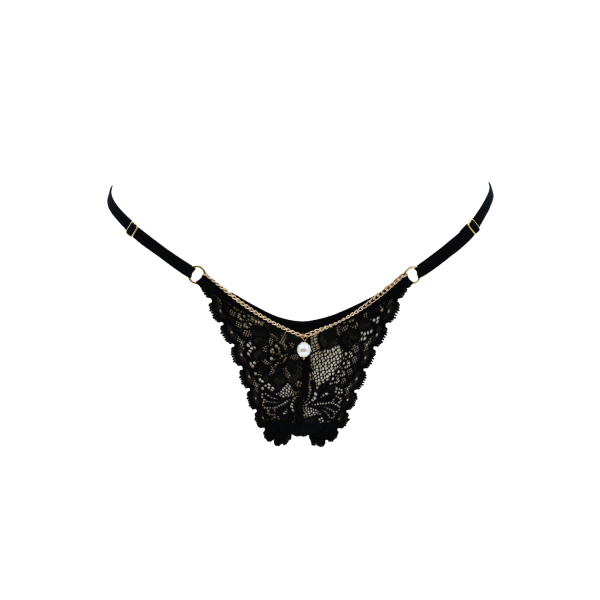 String Noir Dentelle & Chaîne Dorée avec Bijou – Réglable