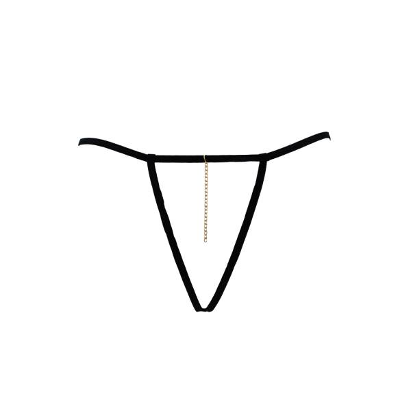 String Noir Dentelle & Chaîne Dorée avec Bijou – Réglable