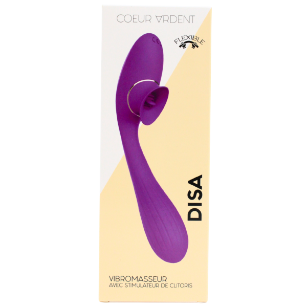 Stimulateur Clitoridien avec langue  Vibromasseur Point G 2-en-1 DISA Violet Cœur Ardent - WS-NV025