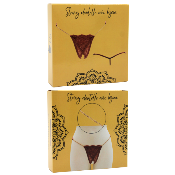 String en dentelle taupe ouvert avec chaînes dorées - PA01MTAUPE