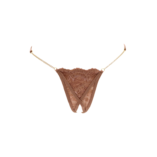 String en dentelle taupe ouvert avec chaînes dorées - PA01MTAUPE