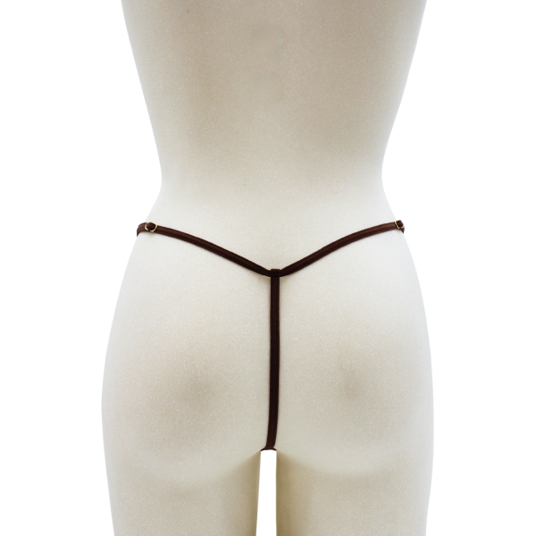 String en dentelle marron ouvert avec chaînes dorées - PA01MBRW