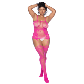 Combinaison grande taille en résille rose - MAL1105XNPK