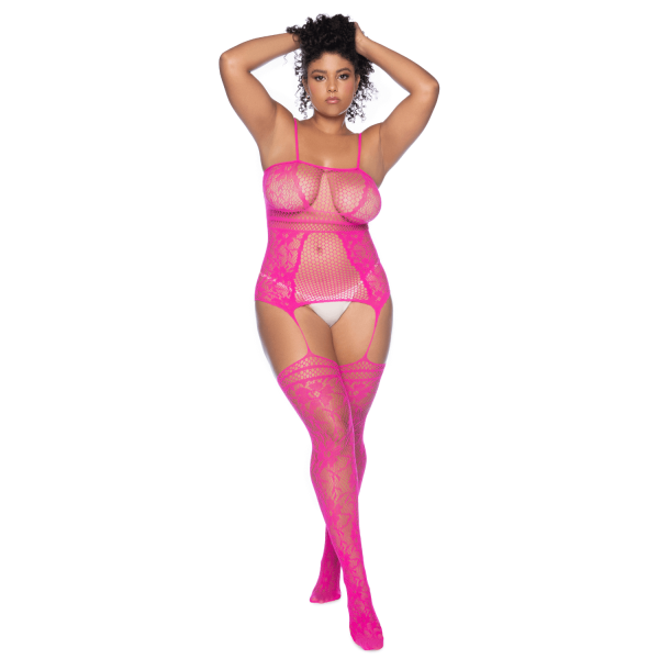 Combinaison grande taille en résille rose - MAL1105XNPK