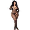 Combinaison grande taille manches longues en résille noire - MAL1102XBLK