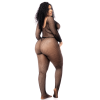 Combinaison grande taille manches longues en résille noire - MAL1102XBLK