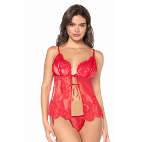 Babydoll Mapalé espiègle avec string à nouer - MAL7621RED