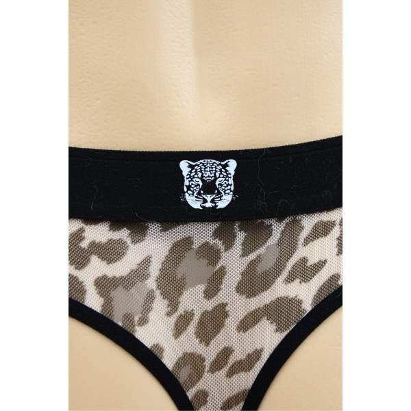 String en résille imprimé léopard gris - LM2501-57GREY