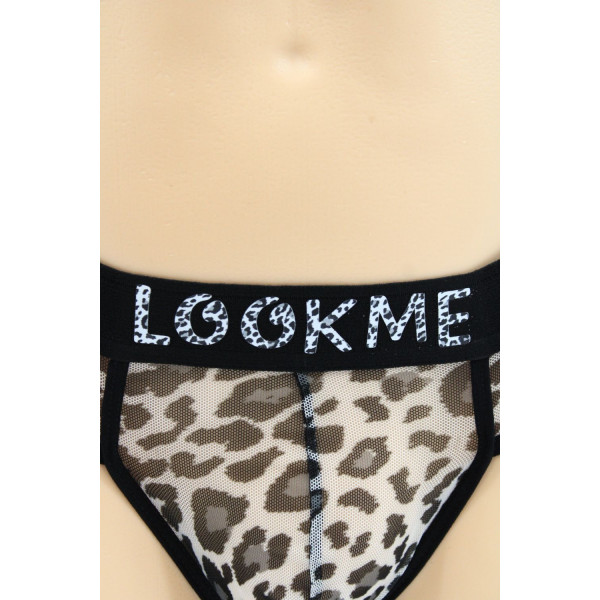 String en résille imprimé léopard gris - LM2501-57GREY